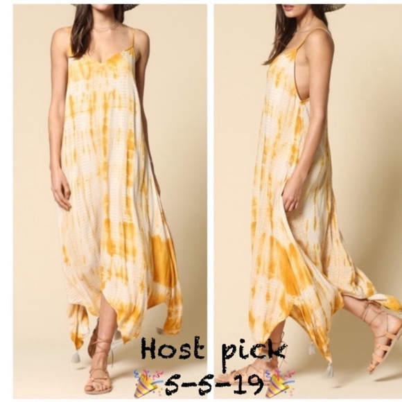 HP 5-5-19🎉Yellow Tie Dye Maxi w/pockets & tassels - Picture 1 of 3